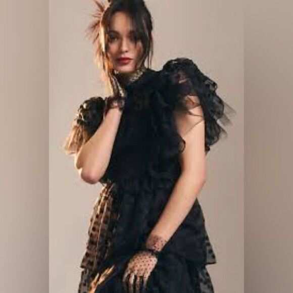 Anthropologie Hunter Bell Annabel Tiered Mock-Neck Ruffle-Sleeve Gown / size 2 - Picture 5 of 11